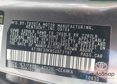 2005 Toyota Camry Le from USA, damaged, VIN 4T1BE30K85U973197